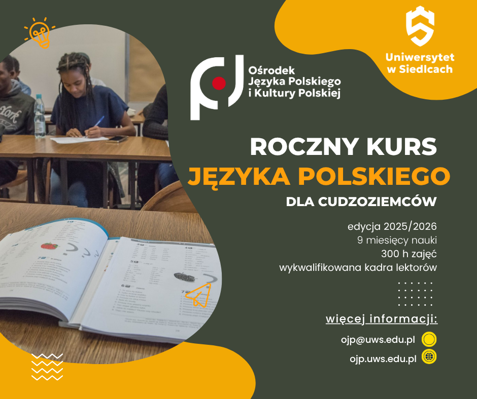 plakat promujący roczny kurs języka polskiego