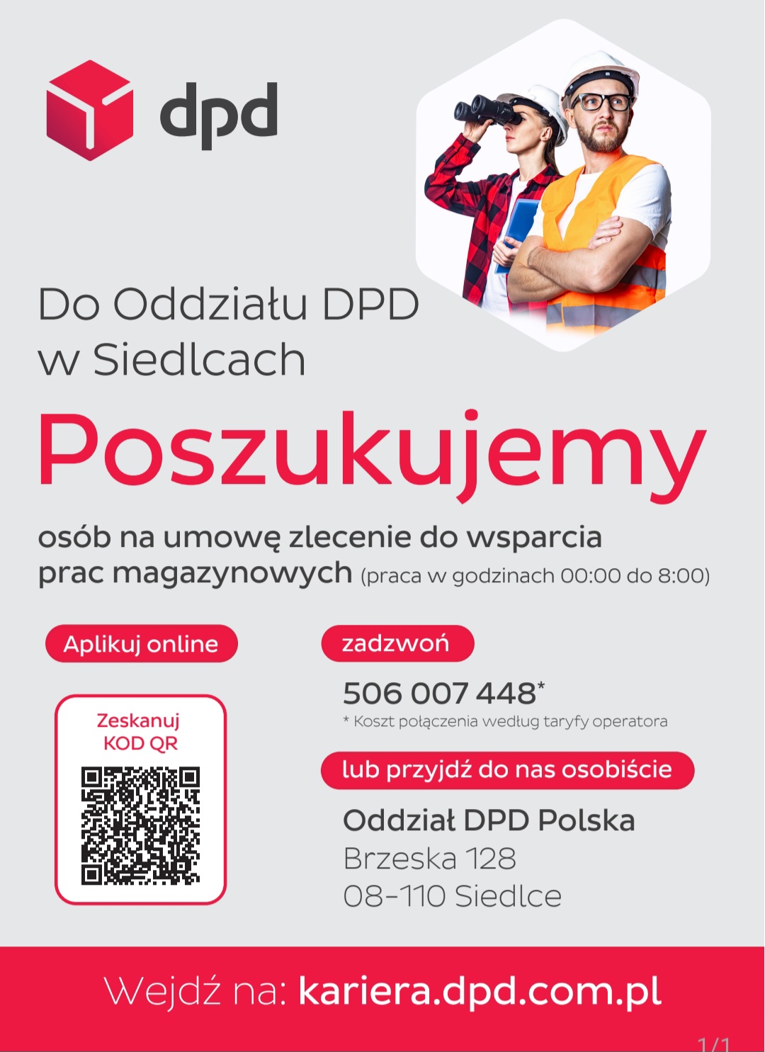 plakat z ofertą pracy w  DPD