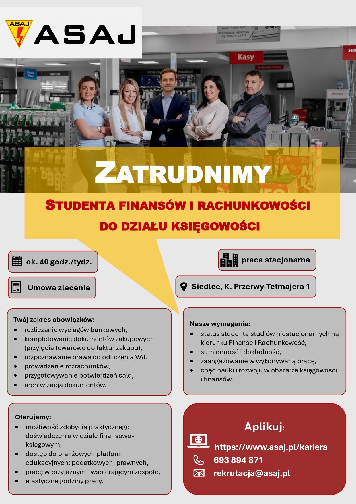plakat informujący o ofercie zatrudnienia 
